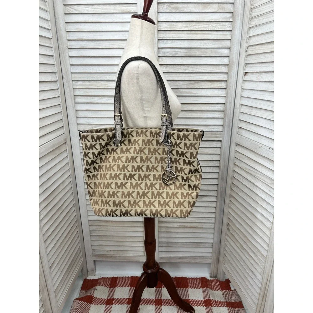 Michael Kors Tote Bag Large Brown Women Logo Print Shoulder Handbag